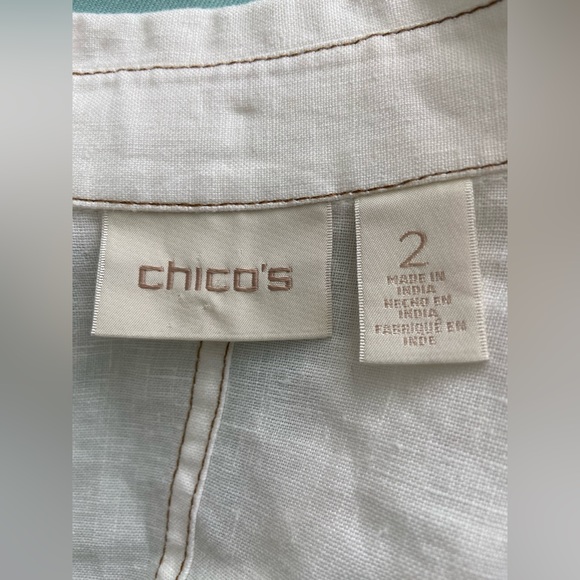 Chico’s 2 Cropped Linen Trench Jacket Ivory Tortoise Shell Button Women Sz 12-14 - Picture 7 of 13